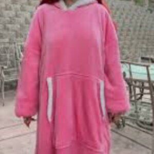 Oversized Flannel Sherpa Blanket Sweatshirt, One Size Fits All (Pink)